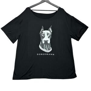 Dobermann Black T Shirt Womens Sz XL Soft Raw Neckline Dog Graphic